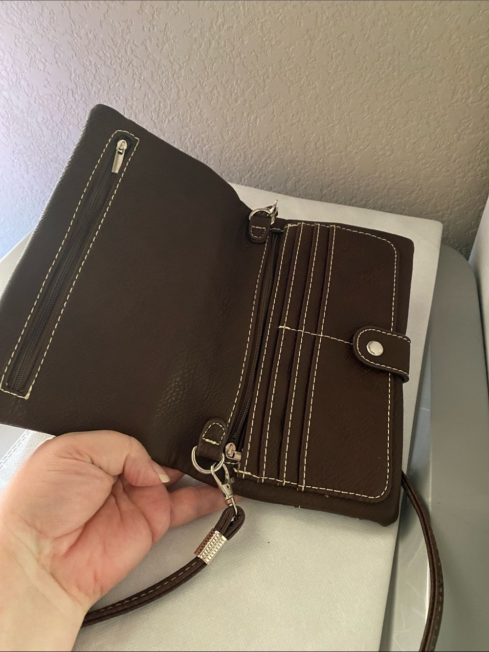 Faux Leather Purse Bag Wallet With Zip Pockets Rhinestones Embroidery crossbody - Picture 3 of 5